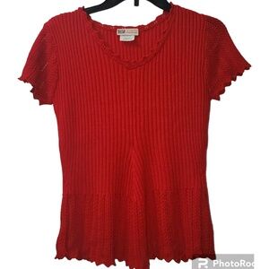 Faded Glory‎ Knit Top V-Neck Short Sleeve Ribbed Red Blouse Small